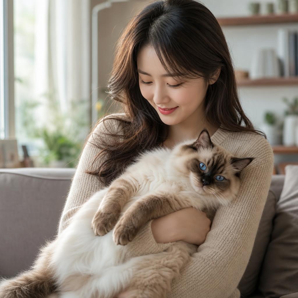 랙돌고양이안겨있는모습